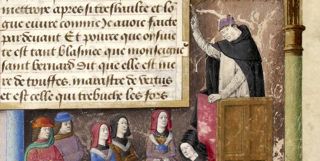 La miniatura della "Predica di Giacomo da Voragine" nella "Legenda Aurea"