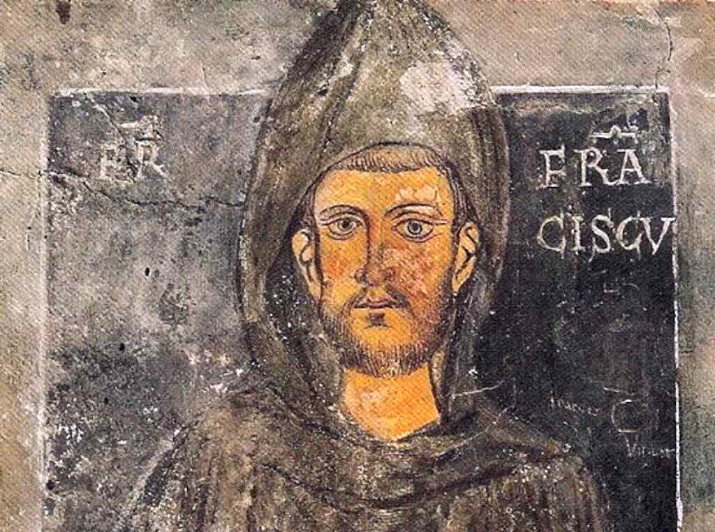 Il ritratto di san Francesco d'Assisi in un murales del Sacro Speco di Subiaco