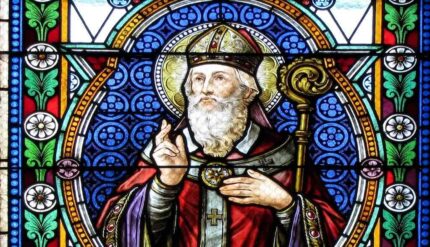 Sant'Eugenio in una vetrata della Chiesa St-Laurent di Gougenheim ad Alsazia