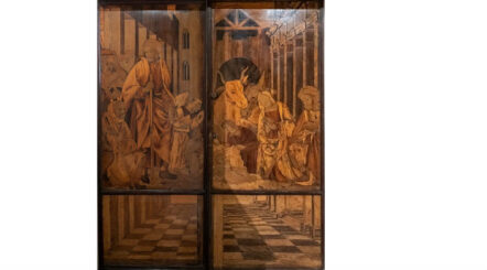 Le porte intarsiate della Natività di Pantaleoni (1516) ricongiunte nella mostra di Alessandria.